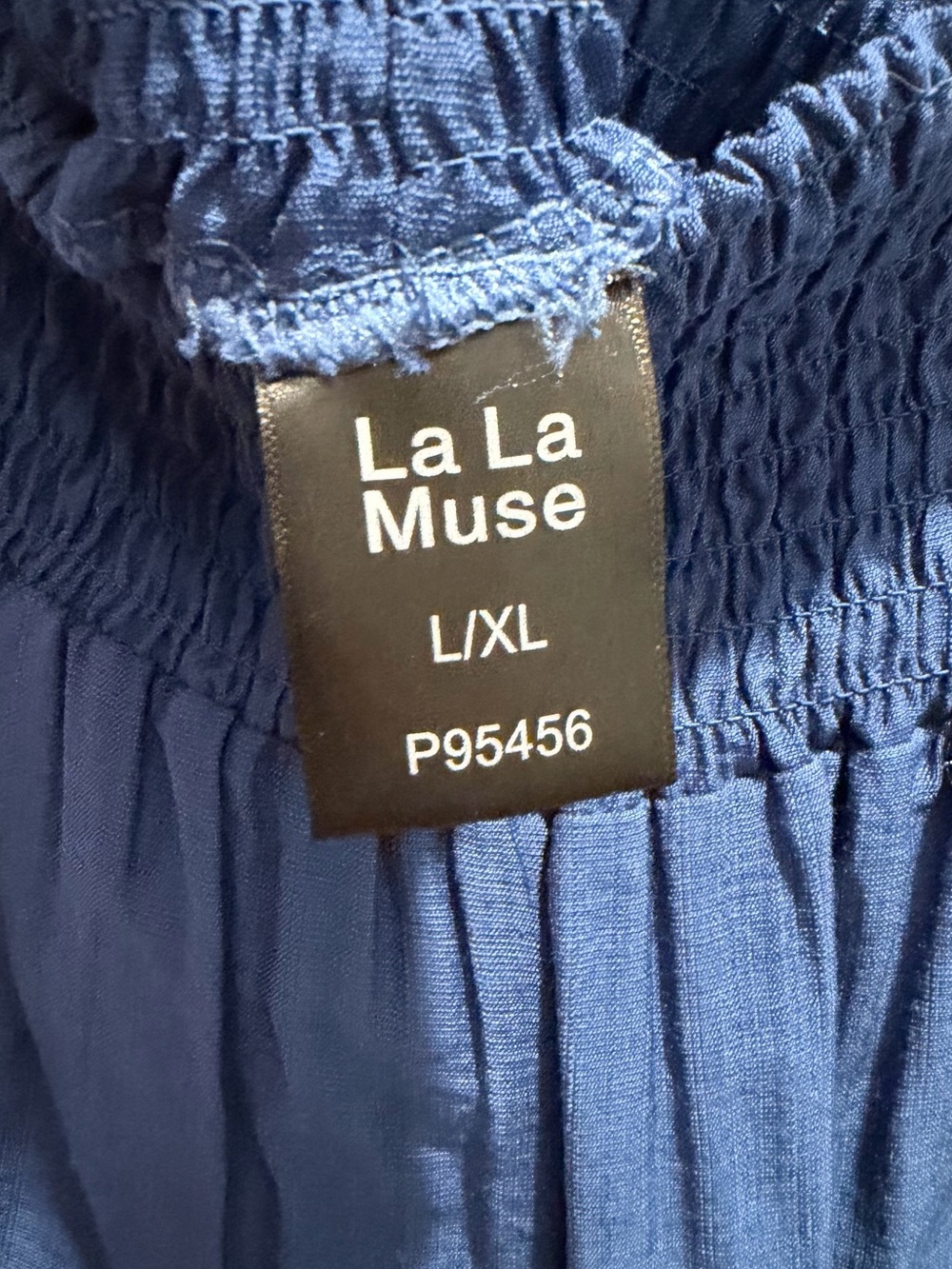 Wide Leg Smocked Waist Pants in Blue - Picture 3 of 4